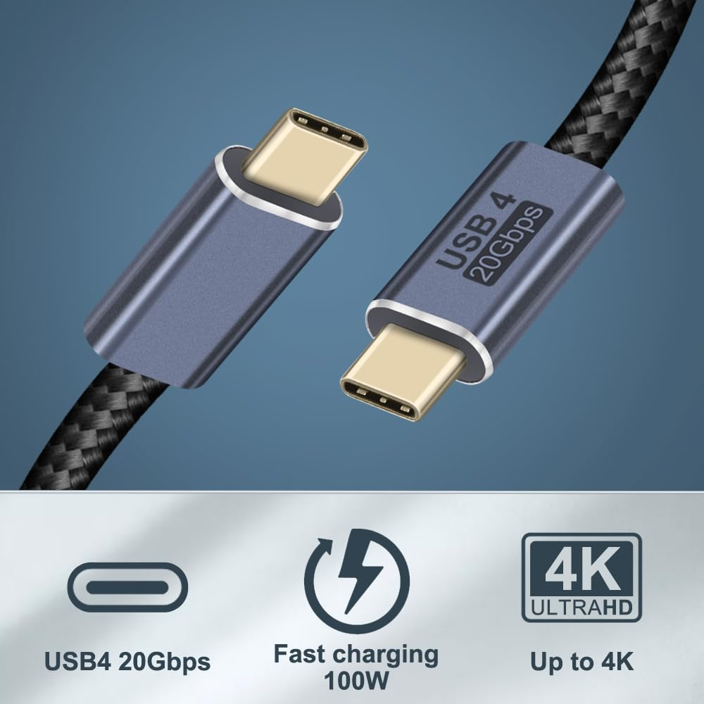 Eastele USB4 Cable, 2 Meter, Supports 4K@60Hz Video/ 100W Charging / 20Gbps for Thunderbolt 4 3 Cable PD3.1 Fast Charge USB-C to USB Type-C Cable Macbook Pro Air Ipad Samsung Lenovo Dell HP Laptop
