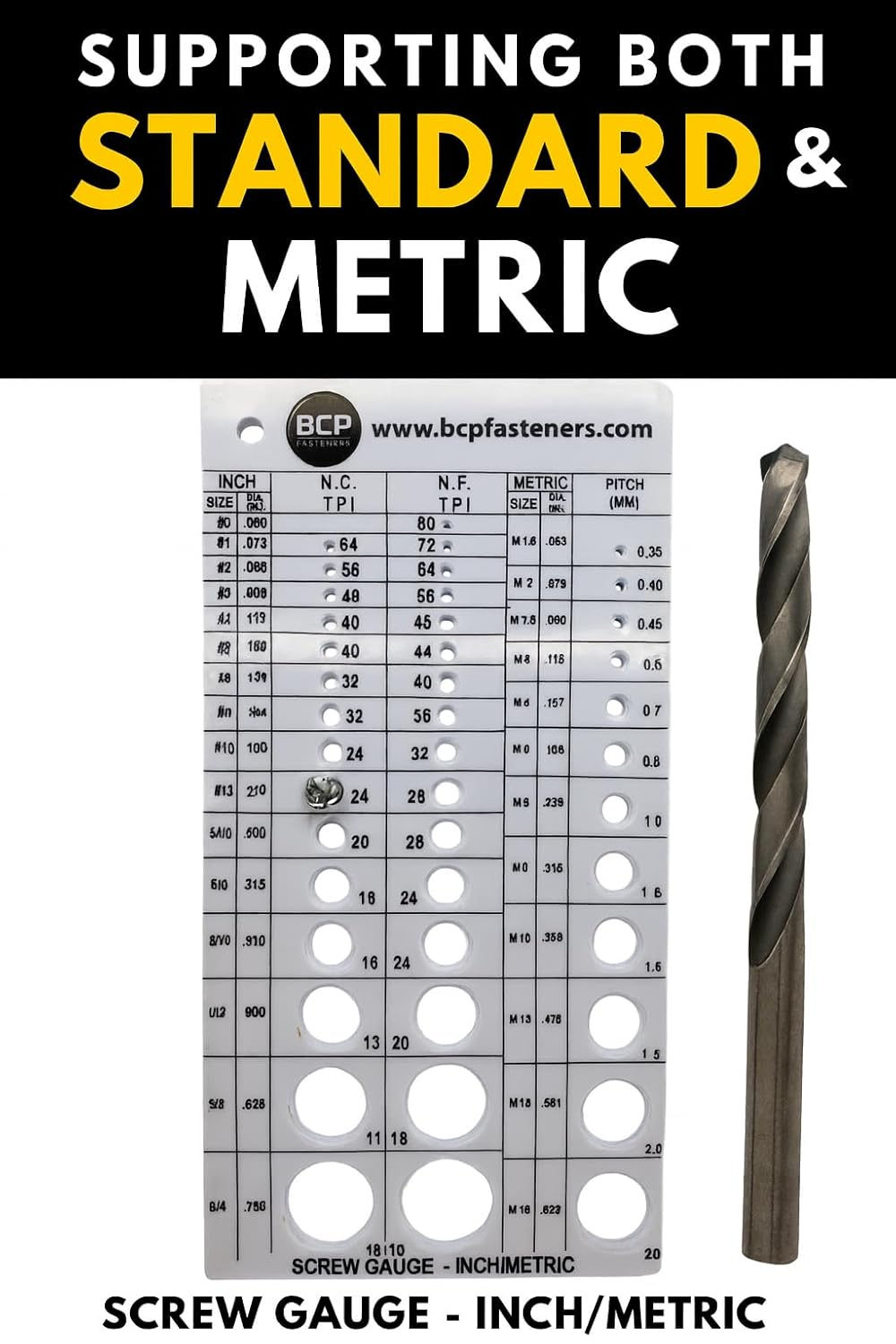 Screw Thread Gauge | Metric and SAE | Recommends Drill Bit & Tap Size (BCP675)
