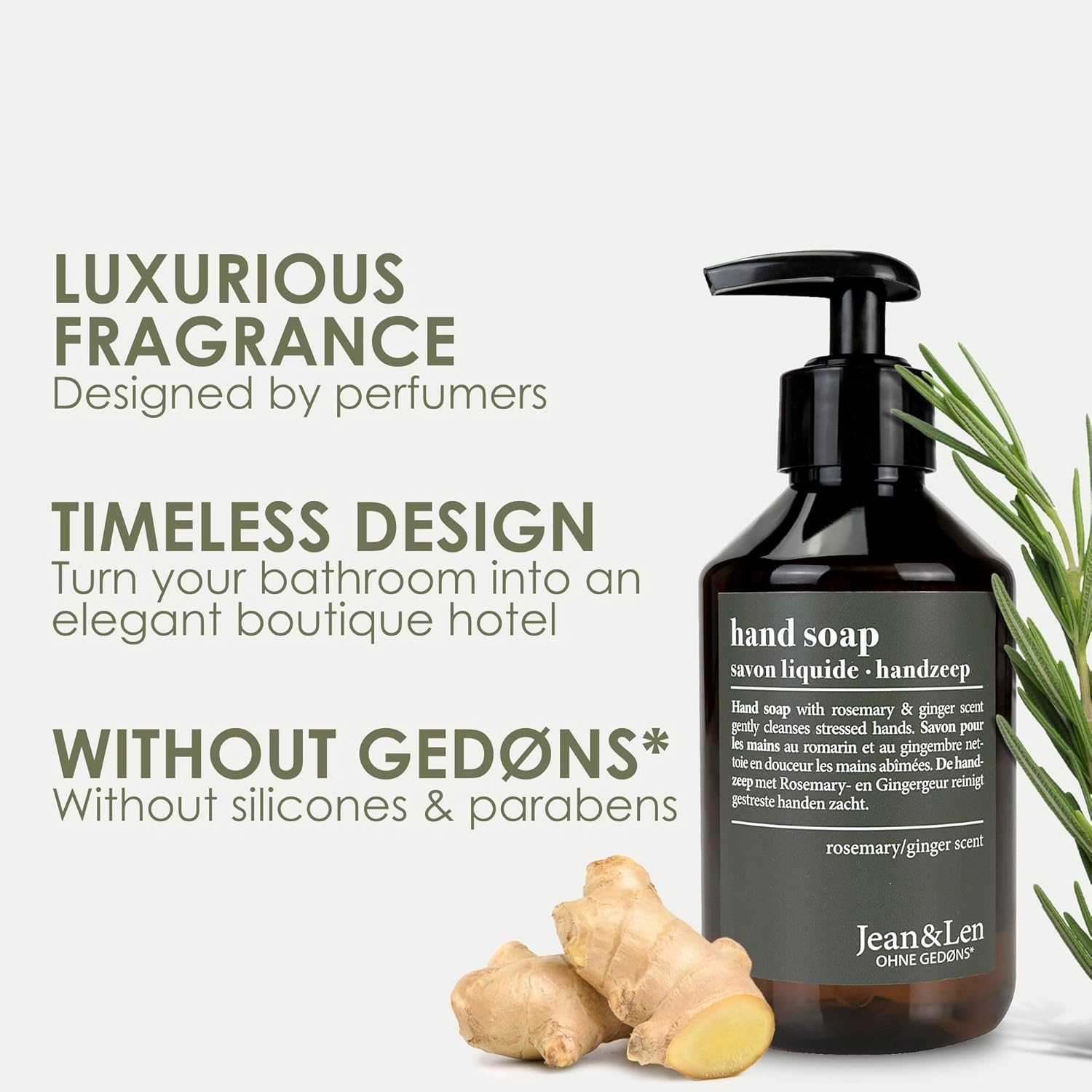 Jean & Len Rosemary & Ginger Hand Soap, Replenishing Effect, Parabens & Silicones, 1 X 250 Ml image number 4