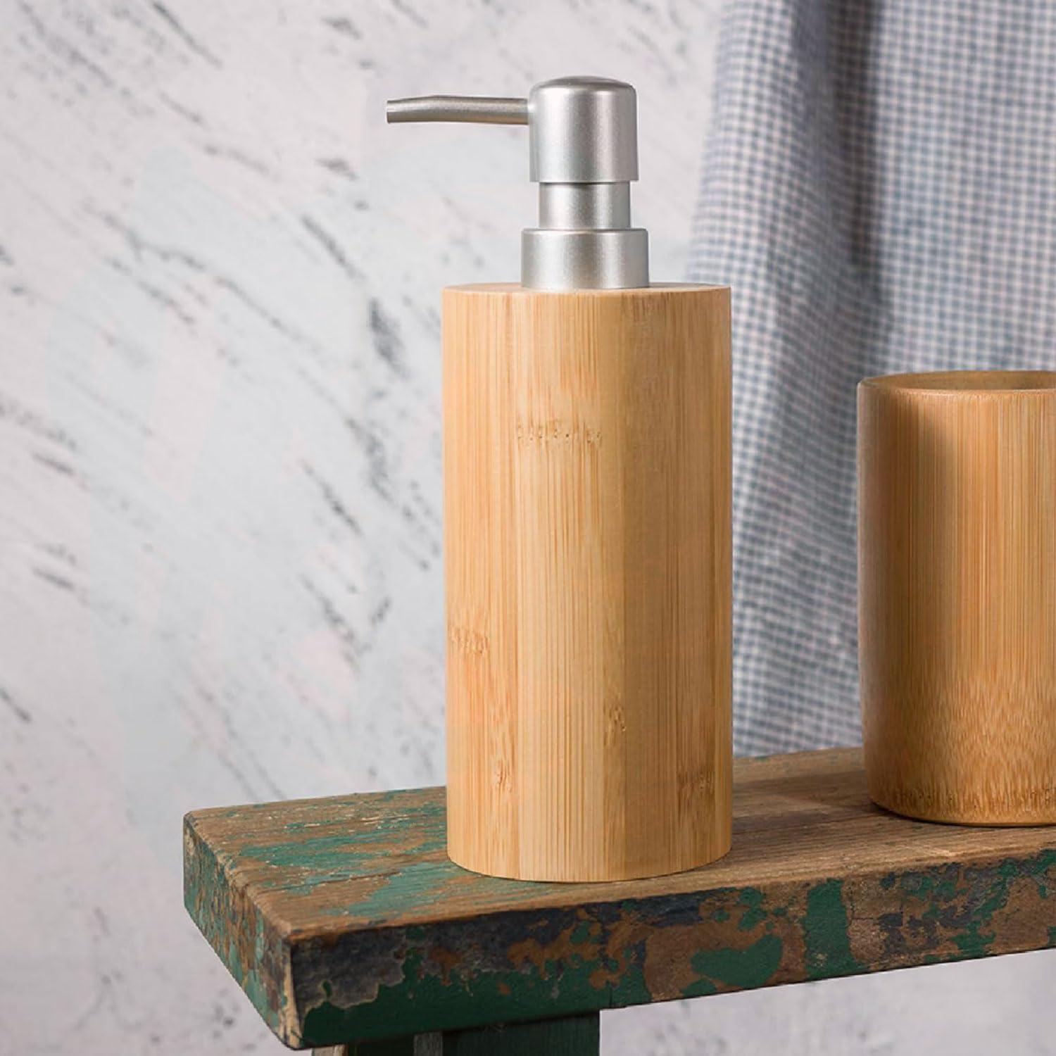 YIRANJIA Natural Bamboo Liquid Soap Dispenser, 10 Oz with Silver Plastic Pump, Eco-Friendly, Refillable Design for Bathroom or Kitchen image number 5