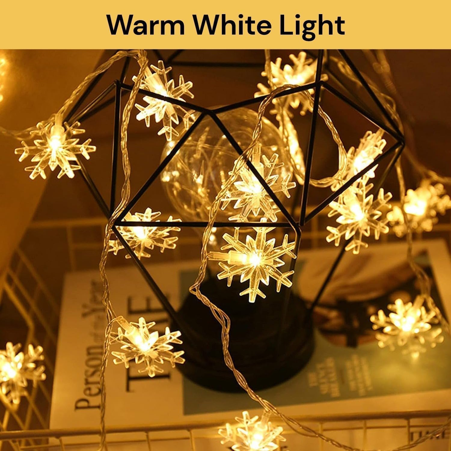 EZONEDEAL LED Snowflake String Lights Battery Powered String Lights, Decoration Fairy Lights for Christmas Lights Wedding Birthday Party Patio Garden Home Bedroom Indoor & Outdoor (3M 20Leds) image number 4