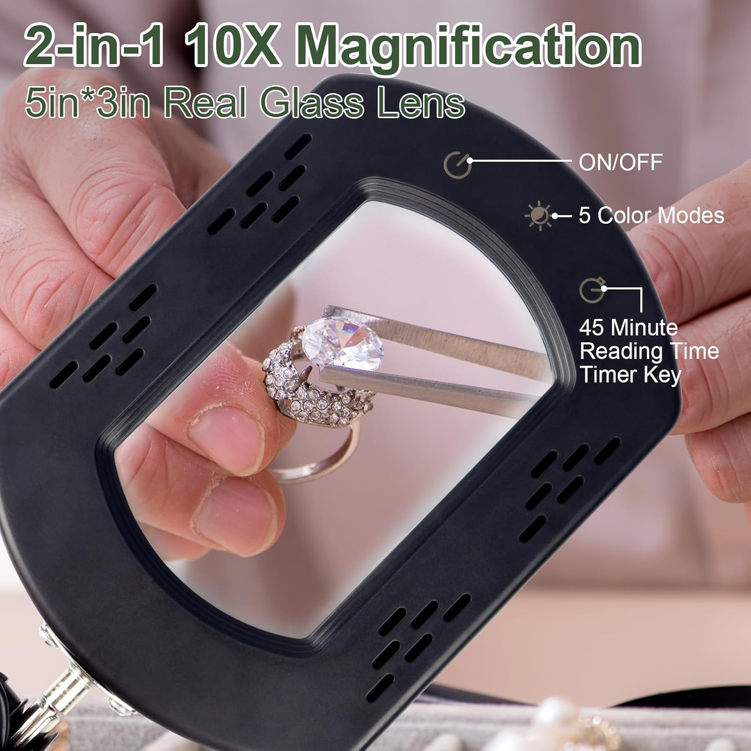 Zhiwei 10 X Rectangle Magnifying Glass with Light and Stand, 2-In-1 Desk Lamp and Clamp, 5 Colour Modes, Continuously Dimmable, Table Magnifier for Crafts, Reading, Repair. image number 5