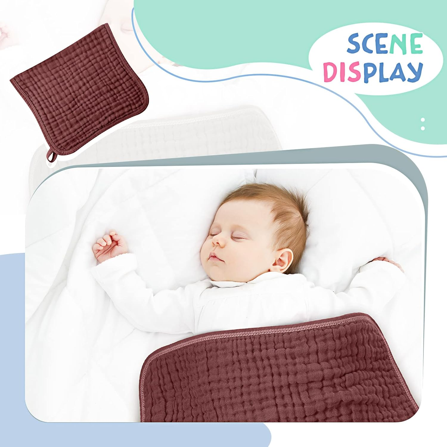 Irenare 6 Pieces Large 20 X 10 Inch Burp Cloths Multi-Colors Muslin Washcloths Baby Burping Diapers 6 Absorbent