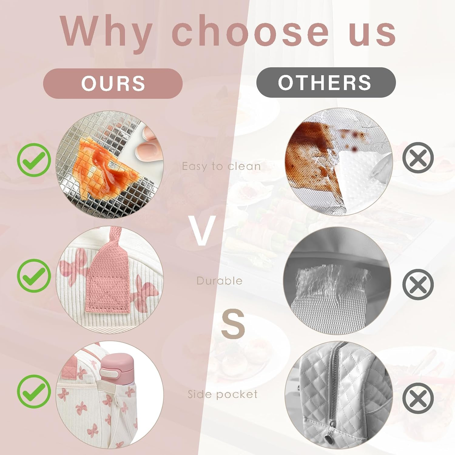 Carry Bloom Lunch Box for Women, Insulated Lunch Bag Cute Corduroy Lunchbag Reusable Lunchbox for Work (Bow Pink)