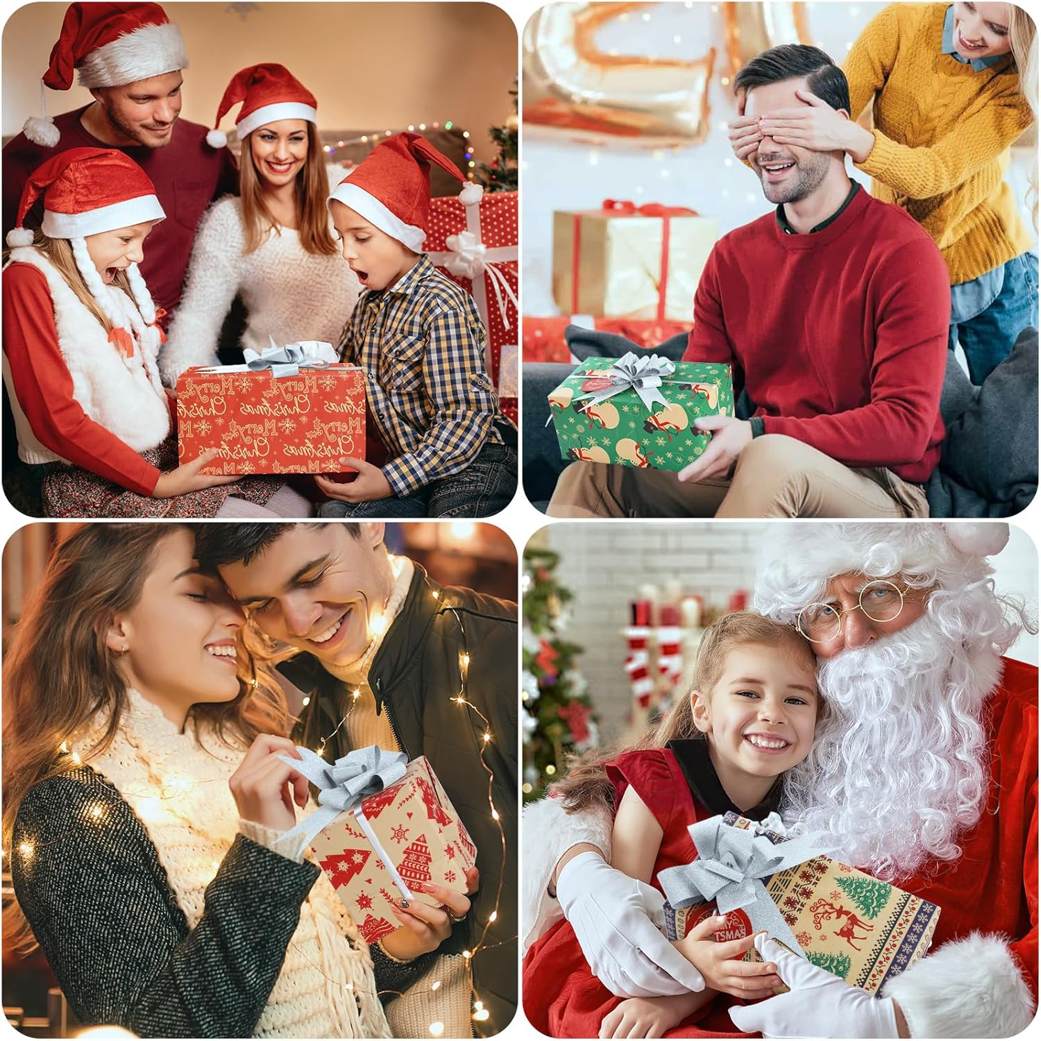 Wrapping Paper 50 * 70CM Xmas,Geeric 6PCS Wrapping Kraft Paper+Tape+9Tag+10Pull Bow+Renewable Santa Claus Snowflakes Vintage DIY Package Gift Box Decoration Paper for Christmas New Year Party - Style 1 image number 5