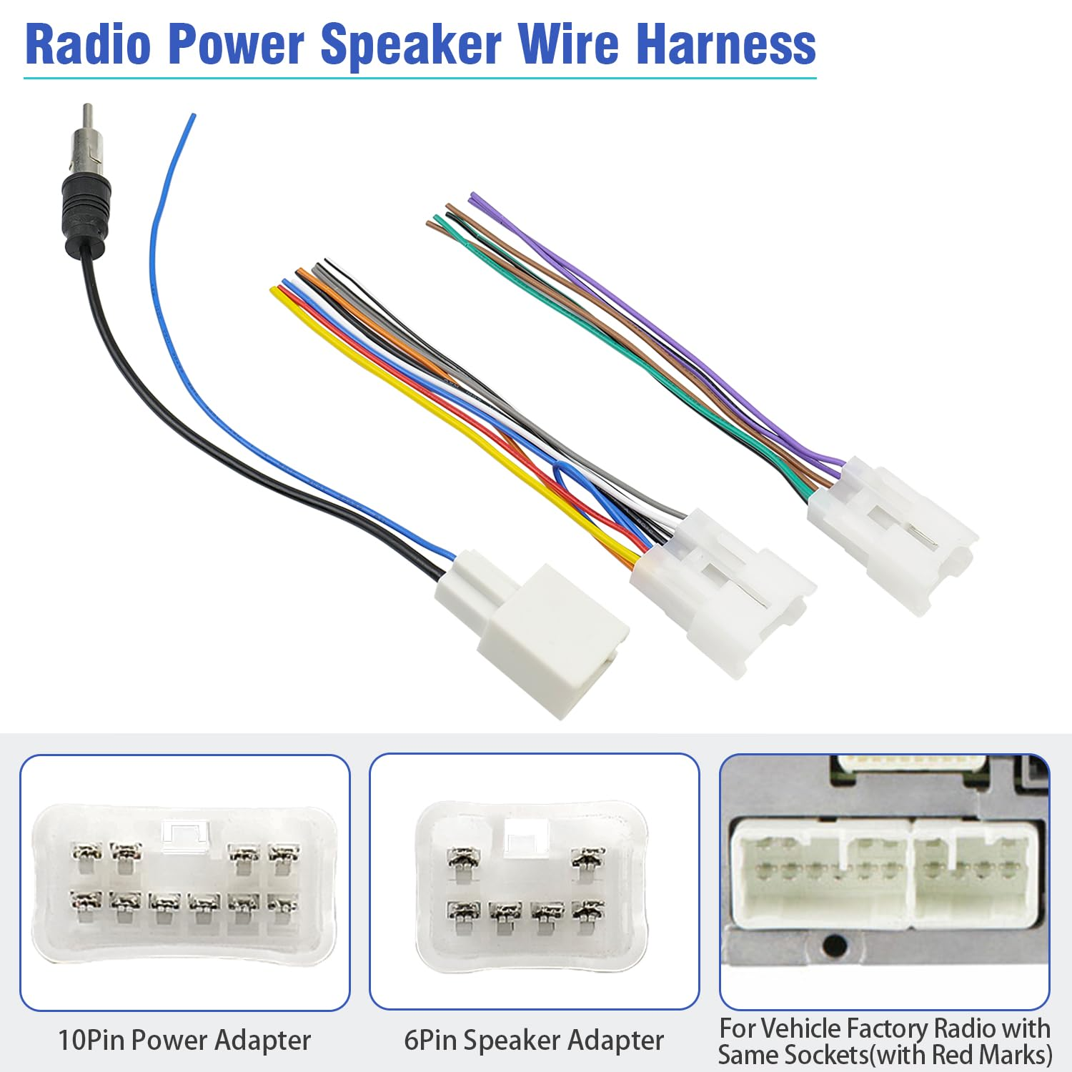 Radio Wiring Harness Adapter Kit Compatible with Toyota Camry Corolla RAV4 Cruiser Sienna Tacoma Highlander Prius, Car Stereo Power Speaker Wire Harness with Butt Connector Radio Antenna image number 2