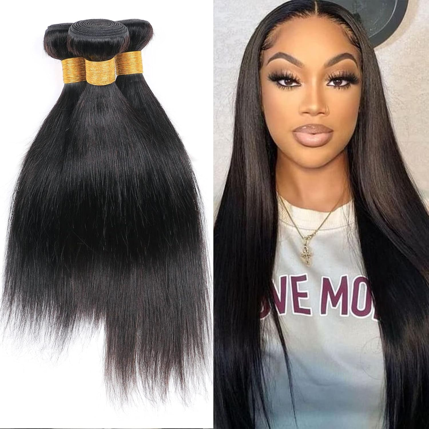 10A Straight Brazilian Bundles Human Hair 3 Bundles Real Hair Weft Extensions 300 G Unprocessed Hair Remy Hair Extensions 10 12 14 Inches image number 2