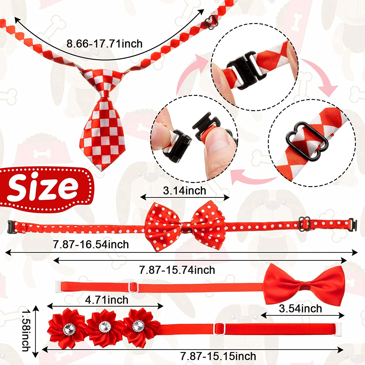 Chumia 100 Pcs Adjustable Dog Ties Set Includes 50 Bow Ties 25 Neckties 25 Flower Neck Tie Assorted Bowtie Collar Grooming Accessories for Medium Large Dog Cat Birthday Festival Holiday Party image number 1