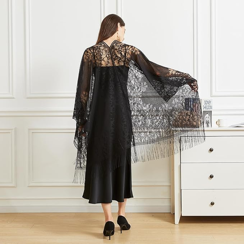 Lace Shawls and Wraps for Women 1920S Cape for Evening Wedding Costume Party image number 2