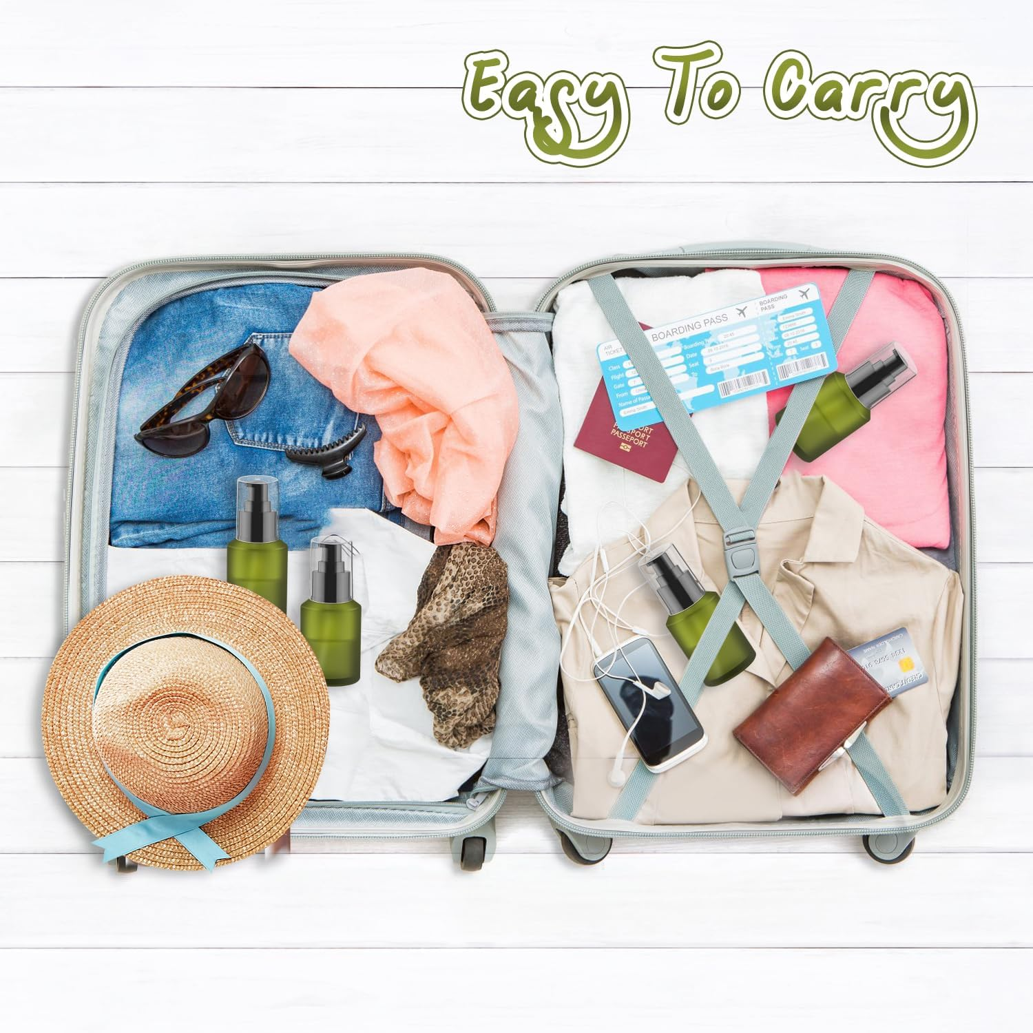 BOSMIOW 5 Pieces 60Ml/2Oz Empty Green Glass Lotion Pump Bottles,Refillable Essential Oil Jars with 1 Funnel and 1 Pipette,Cosmetic Sample Containers for Foundation,Cream,Gel,Shampoo image number 2