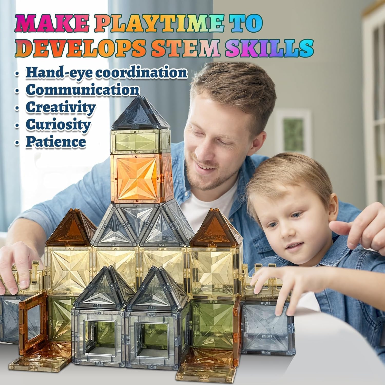 Magnetic Tiles Kids Toys, 3D Magnet Puzzles Stacking Blocks Safe Creative Kids Manipulative Preschool Learning Construction Toy, Sensorial Education Toy,From 3 Years Old, 100 PCS