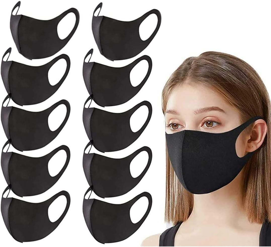 10 Pack Face Mask, anti Dust Mouth Mask, Unisex Anti-Pollution Facemask, Reusable & Washable Masks for Running, Cycling, Skiing Motorbikes, Outdoor Activities (Black) image number 2