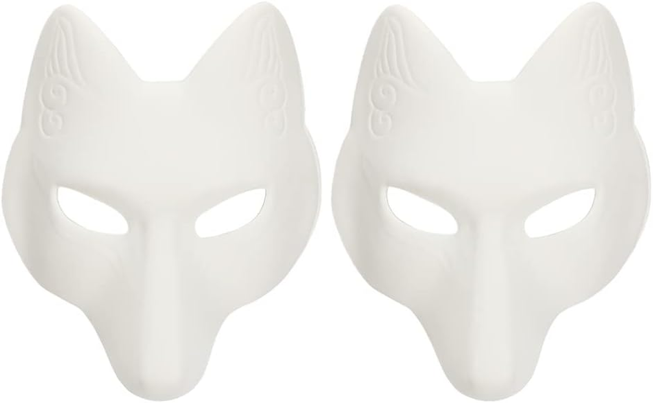 Toddmomy 2Pcs Fox Masks Full Face Halloween Fox Animal Masks DIY Blank Unpainted to Decorate for Halloween Masquerade Costume Accessory White image number 6