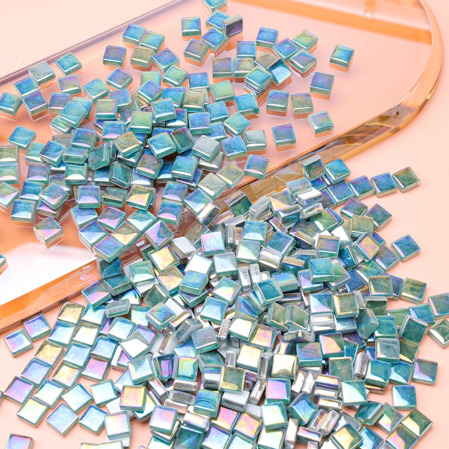 Iridescent Glass Mosaic Tiles for Crafts Bulk Square Blue Mosaic Pieces 160Pcs Flat Mirror Glass Tile Kits for Adults DIY Handmade Craft Jewelry Art Decoration Kit - Navy Blue image number 4