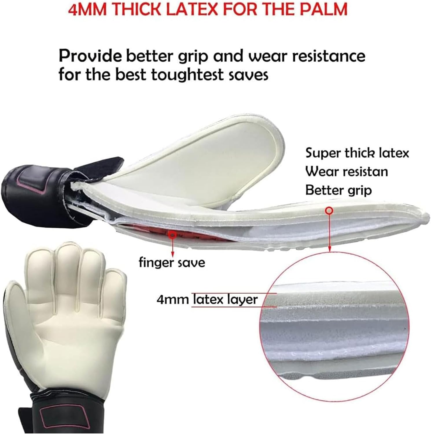 Annuoyi Goalie Gloves, Football Goalkeeper Gloves,Kids & Youth Football Goal Keeper Gloves Strong Grip for the Toughest Saves with Finger Spines to Give Splendid Protection to Prevent Injuries image number 5