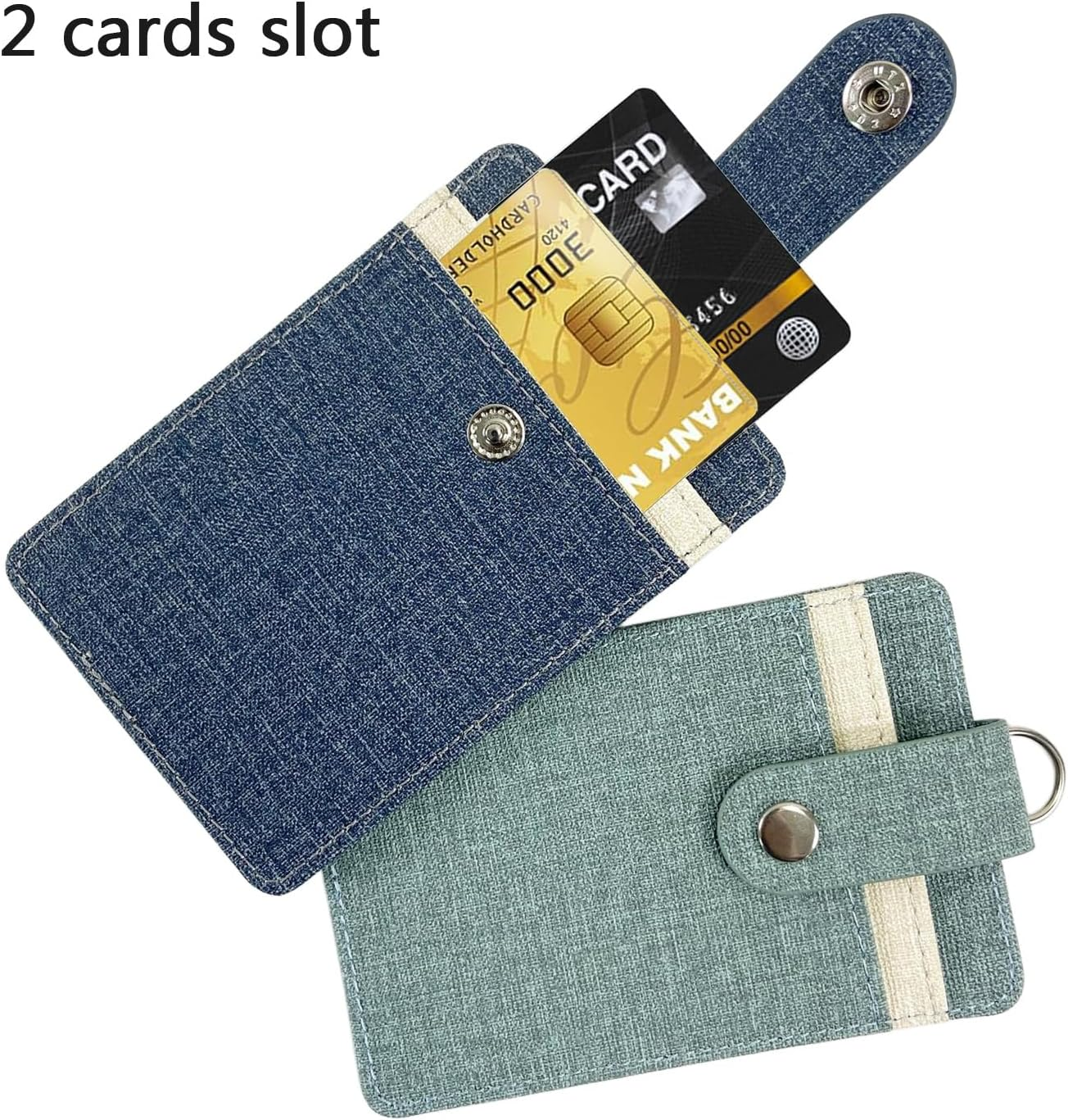 Badge Holder with Lanyard Set - Heavy Duty Carabiner Clip Retractable Reel Keychain with ID Card Badge Holder (Light Green+Deep Blue) - Light Green+Deep Blue image number 2