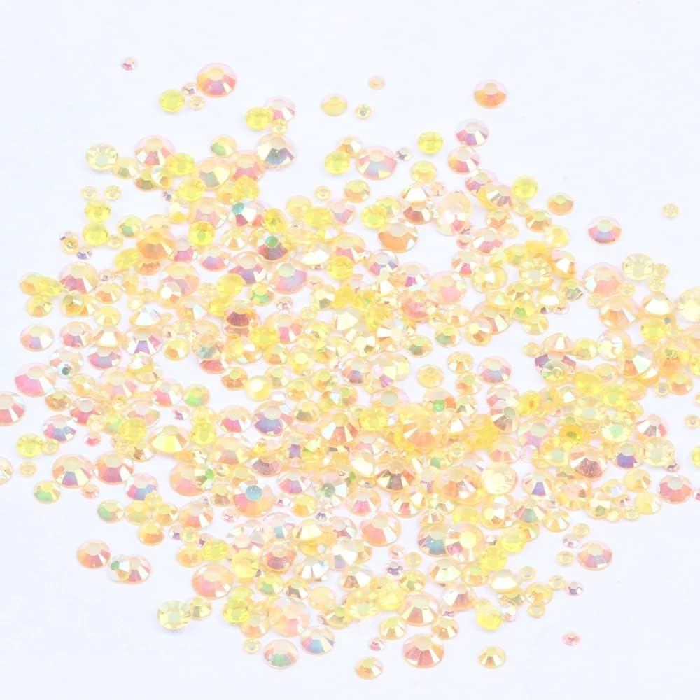 Mixed 1000Pcs 2-6Mm Light Topaz AB Resin Nail Rhinestones 3D Non Hotfix Glitter round Flatback Nail Stones Strass Gems Diamonds DIY Nail Art Decoration (04 Light Topaz AB)
