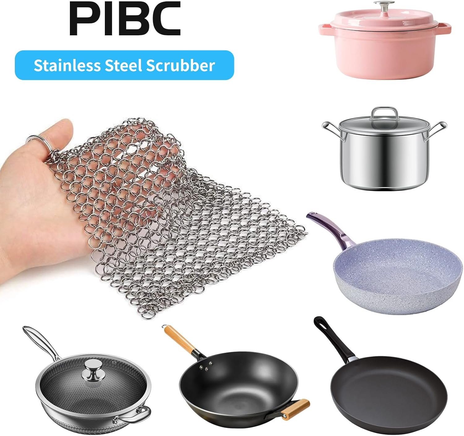 8"X6" 316L Stainless Steel Cast Iron Cleaner for Cleaning Cast Iron Pan Pre-Seasoned Pan Dutch Ovens Waffle Iron Pans Grill Skillet image number 6