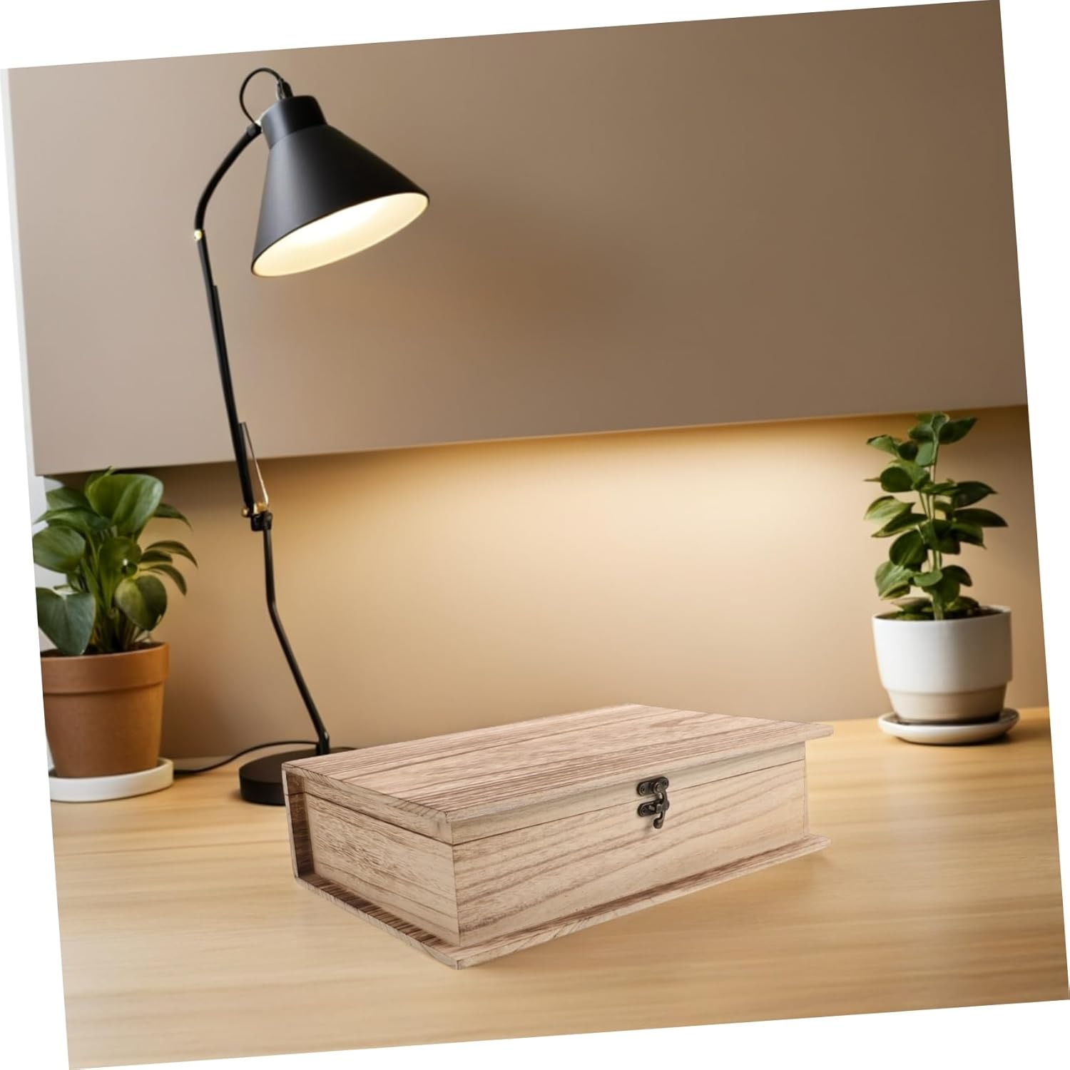 2Pcs Large Wooden Jewelry Box Lockable Storage Natural Wood Finish for Keepsakes Cards Decor image number 3