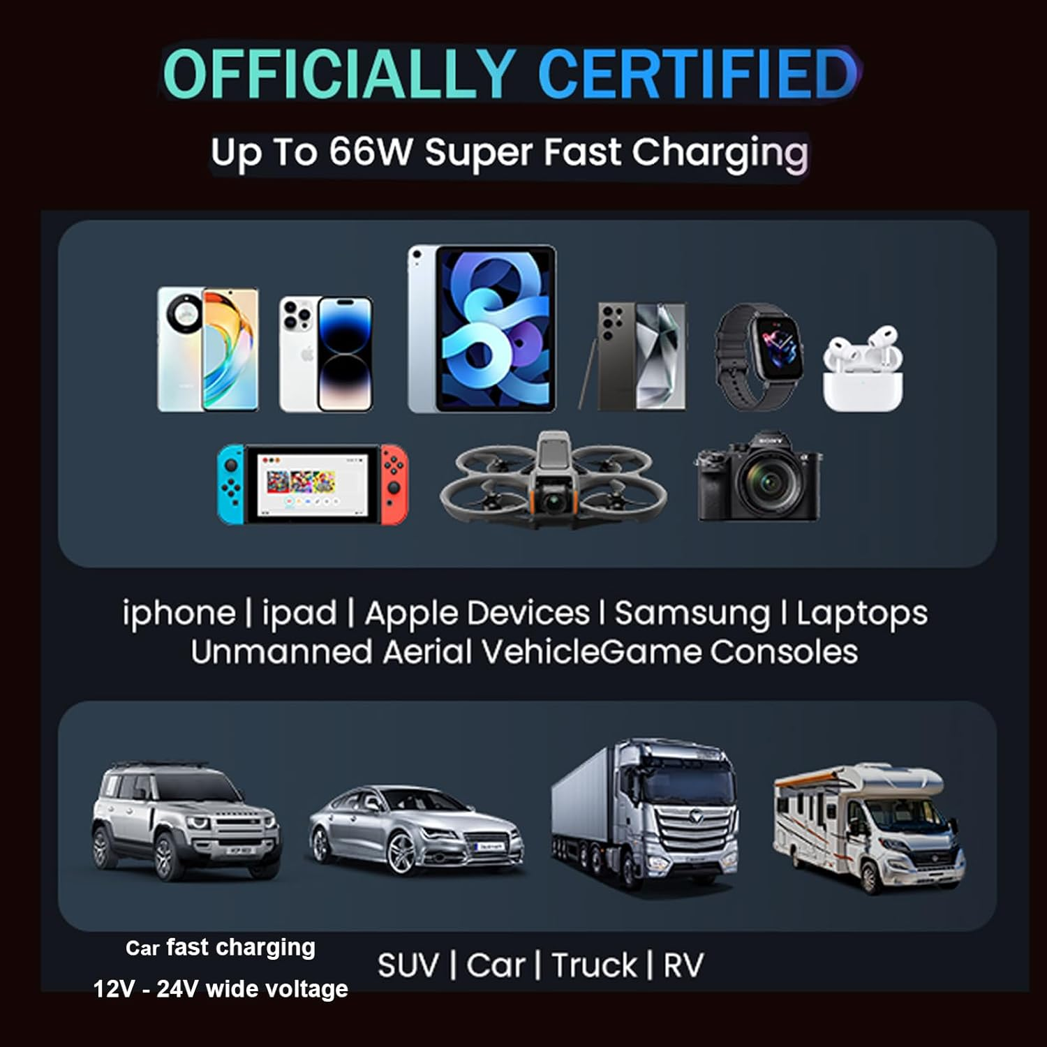 Upgraded Retractable Car Charger 120W with Starlight, 4 in 1 Retractable Car Charger with Type-C Cable, Ios Cable, USB-C & USB-A Compatible with Iphone 16/15/14/13/12/11,Galaxy,Pixel image number 1