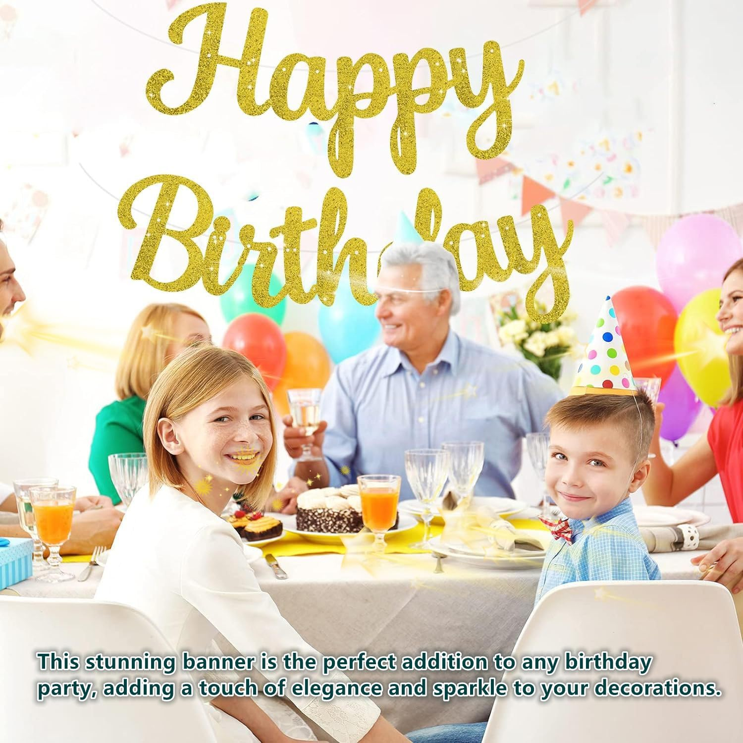 Happy Birthday Banner, Glitter Gold Happy Birthday Banner, for Birthday Decoration DIY Party Decoration (Gold) image number 2