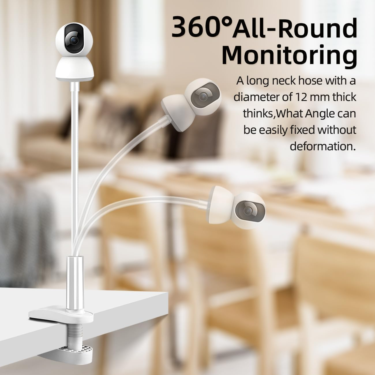 Eymann Universal Baby Monitor Mount - No Drilling Required, Compatible with Arlo, Motorola, Hello Baby & Most Monitor Cameras with 1/4 Screw, Adjustable Gooseneck, Tabletop Mount