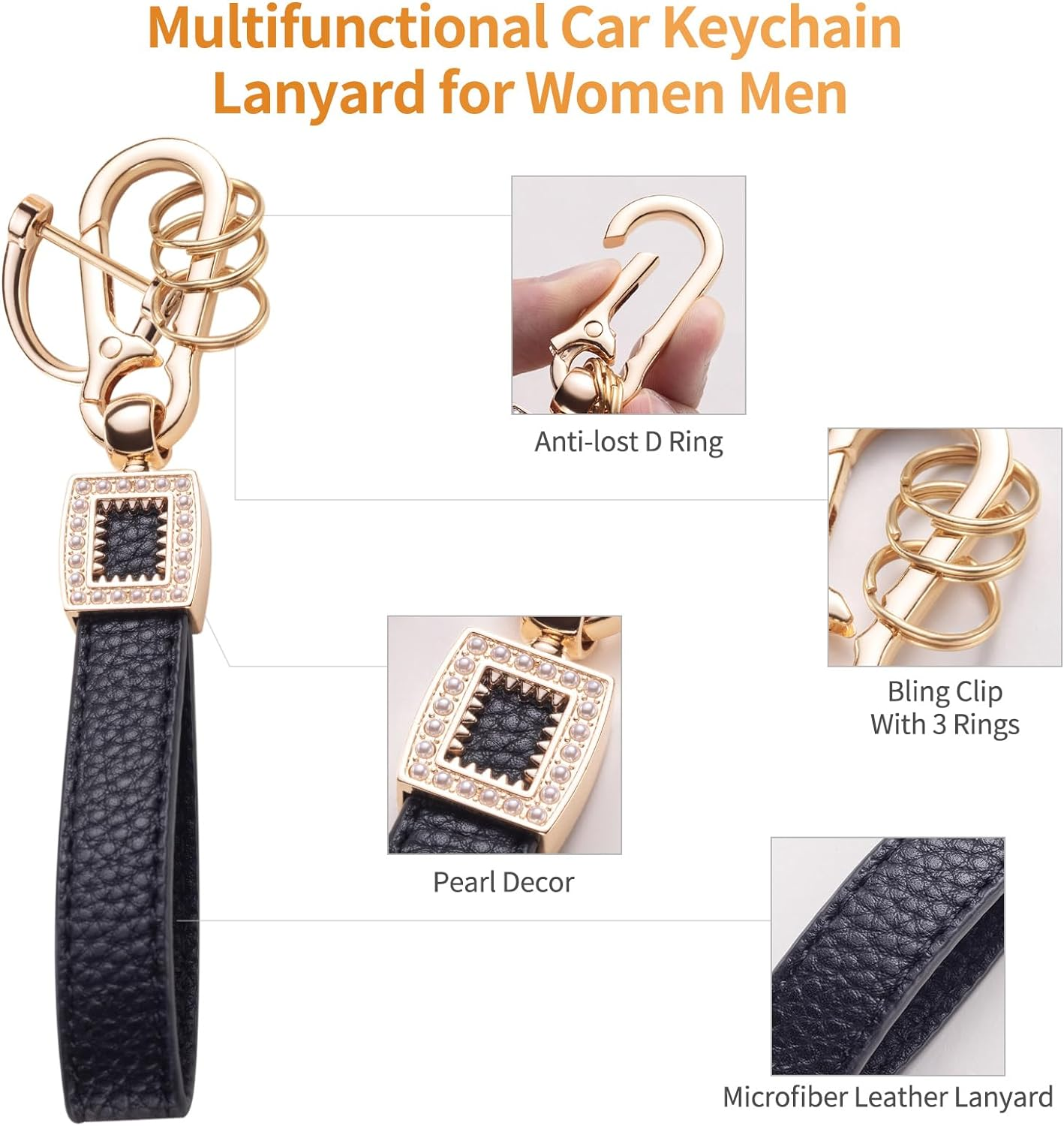 CACARLIKE for BMW Key Fob Cover with Leather Lanyard, Car Key Fob Case Compatible with BMW 2 5 6 7 Seriesx1 X2 X3 X5 X6 Smart Key Protector Holder image number 1