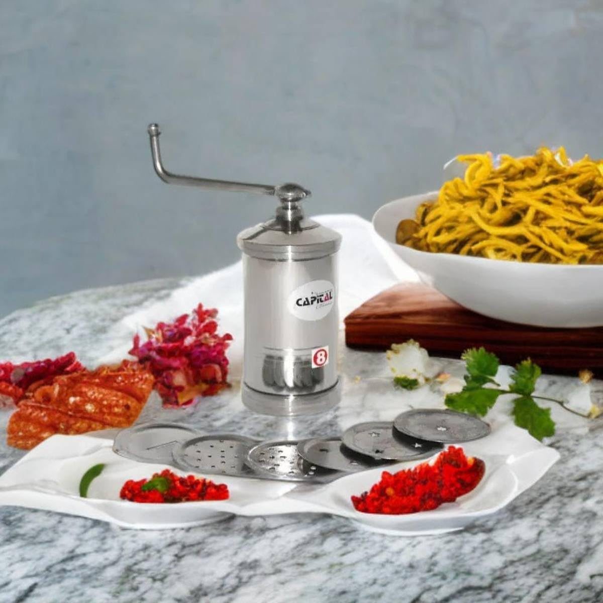 Stainless Steel Sev Sancha, Snack/Murukku/Noodle Maker with with Multiple Discs 6 Net image number 5