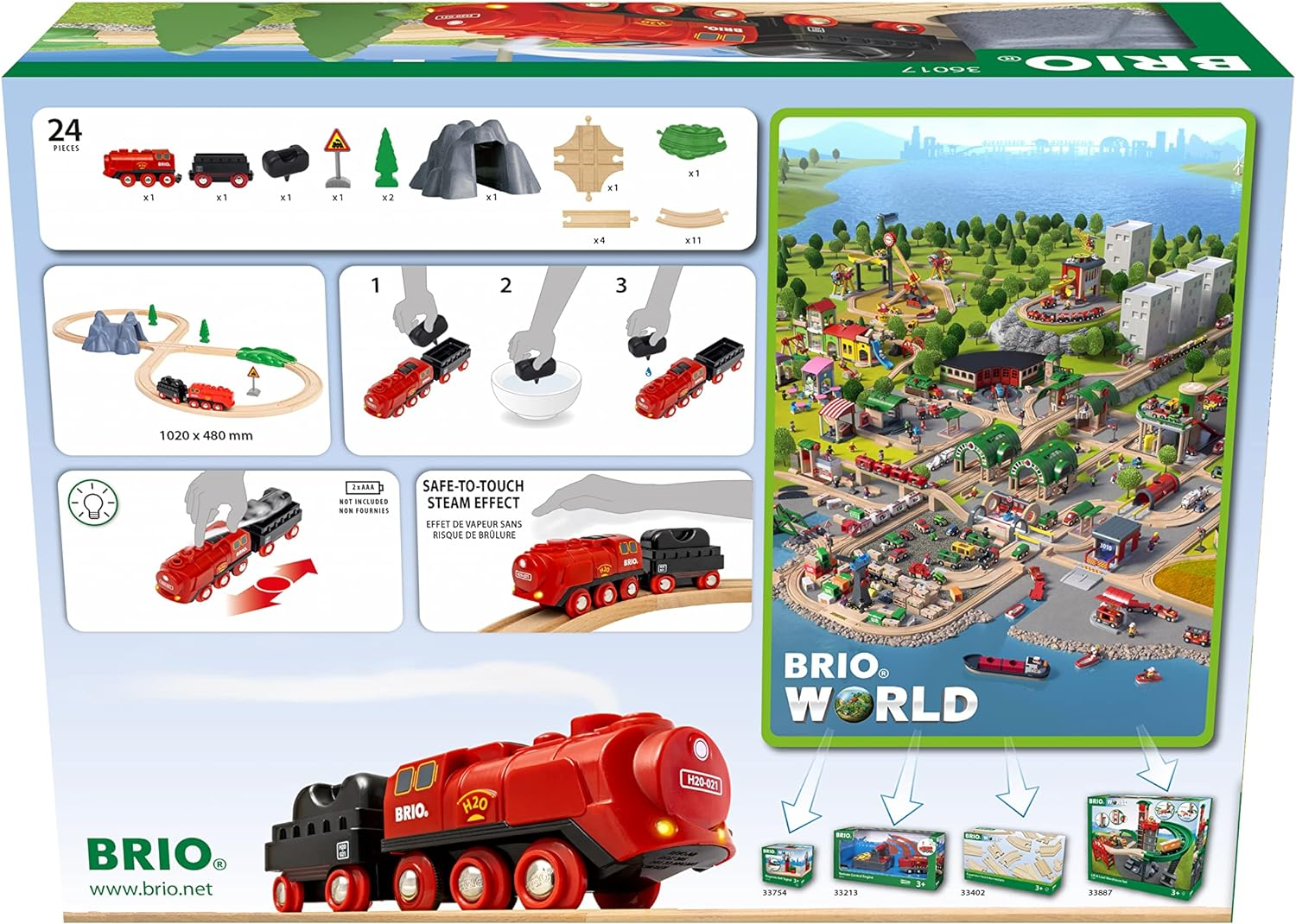 BRIO World 36017 Wooden Train Set &ndash; Steaming Engine with Real Cool Steam, Track & Tunnel &ndash; Toy Train Set &ndash; Ages 3+