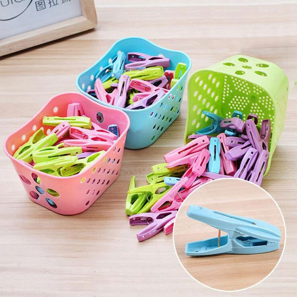 30Pcs Clothing Clips Pegs with a Basket Multifunction Clothes Clips Windproof Clothes Pins for Clothesline/Clothing/Socks 4 Colors Basket for Choose image number 6