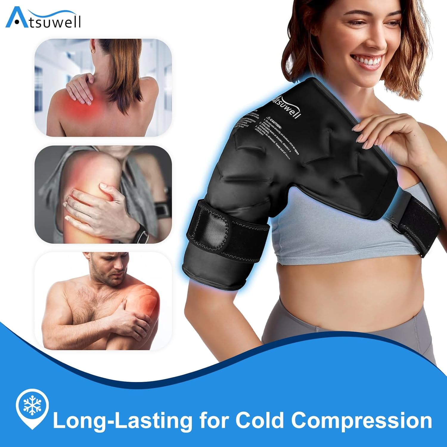 Atsuwell Shoulder Ice Pack Rotator Cuff Cold Therapy, Reusable Gel Ice Wrap for Shoulder Injuries & Pain Relief, Bursitis, Tendonitis, Swelling, Recovery for Man and Women Black image number 2