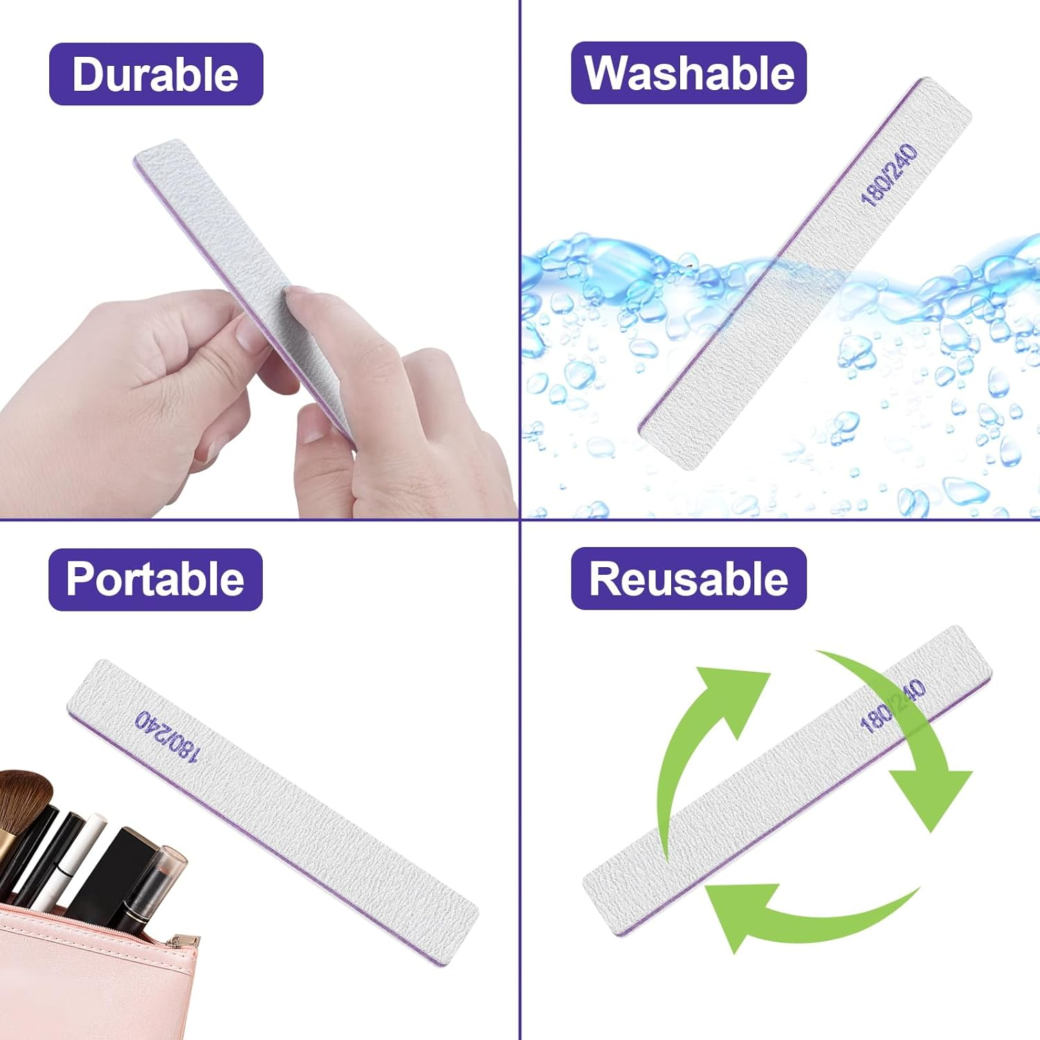 Nail File (12 Pack), 180/240 Grit Emery Boards Nail Files for Natural Nails and Acrylic Nails, Double Sided Emory Boards Limas Para Unas Acrilicas Profesional Fingernail Filer Reusable Manicure Gray image number 6