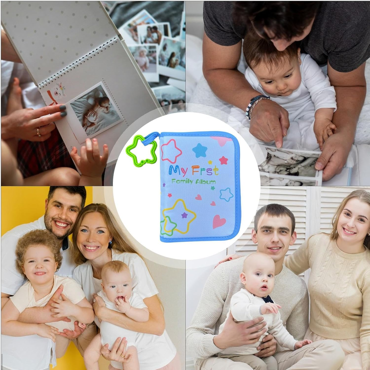 Organic Cotton Baby Photo Album Fabric Baby Book Photo Album with Latex Pendant and Safety Mirror as Memory Album - to Remember Faces Names for Children Birthday