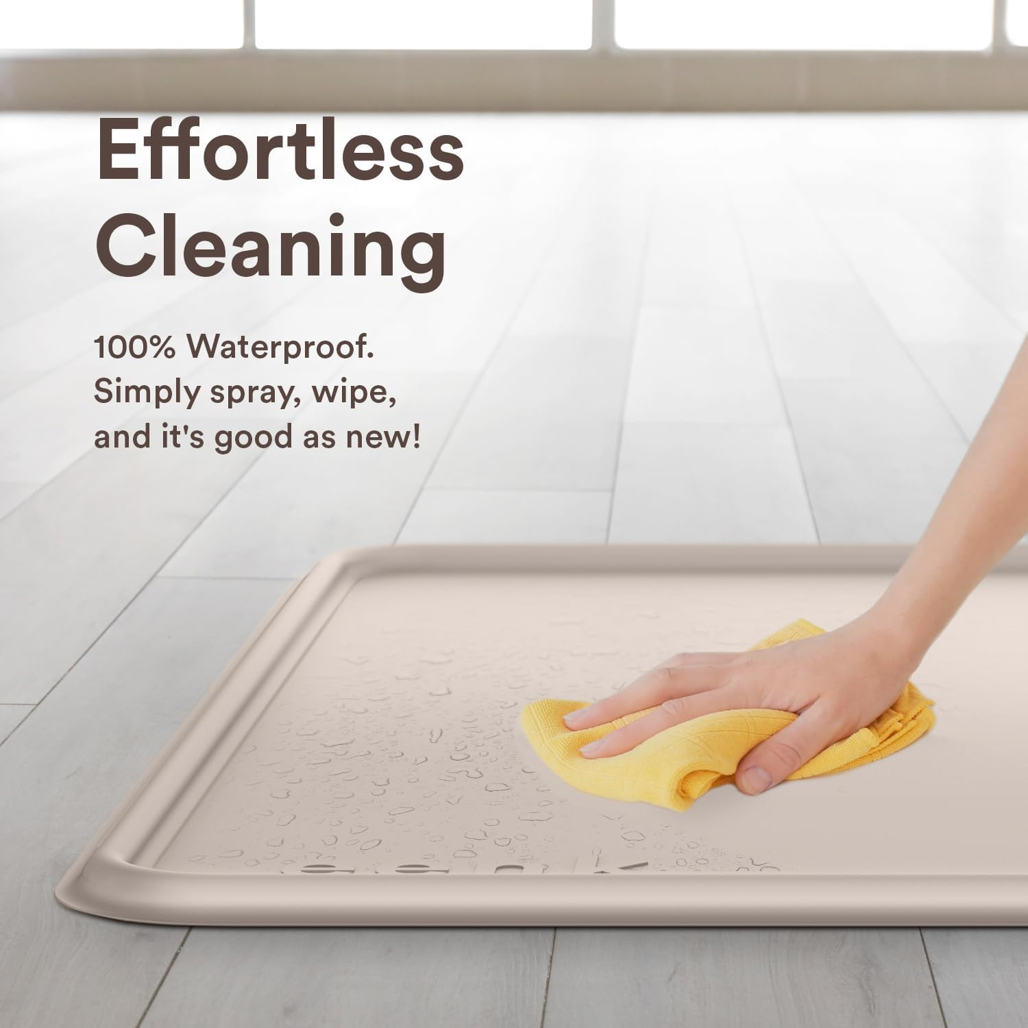 Pee Pad Tray Holder for Dogs - No Spill Raised Lip High Edge Silicone Mat, Extra Thick and Non-Slip for Indoor Floor Protection, Fits up to 25 X 25 In. Square Potty Training Pads (Large, Beige) | Eenk image number 2