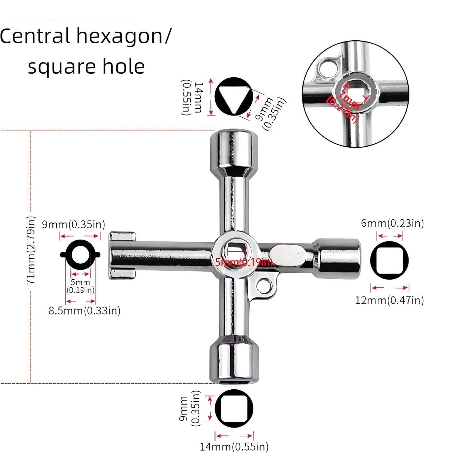 Shoyisenka 3 Pieces of 4-Hole Universal Cross Key - Multi-Function Pipe Wrench, Gas Meter Electric Cabinet Key, Silver Valve Tool. image number 1