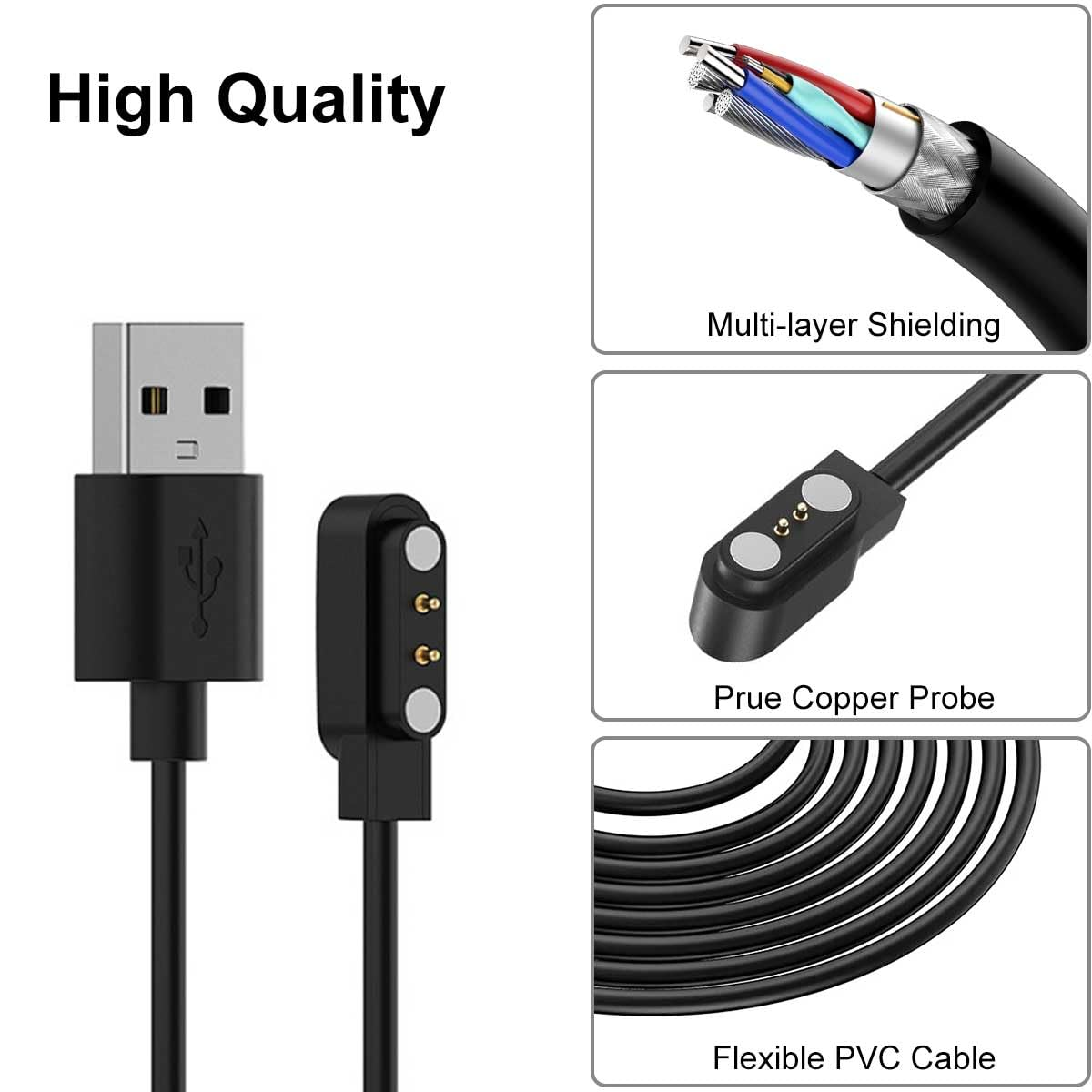 T Tersely 2 Pin 1M/3.3FT Magnetic Smart Watch Charger for YAMAY Sw023/Letsfit Id205/Wiliful Sw021/Vigorun ID216, USB Cable Replacement Charging for Umidigi Uwatch 2/2S/3/3S/Urun/S/Ufit image number 6