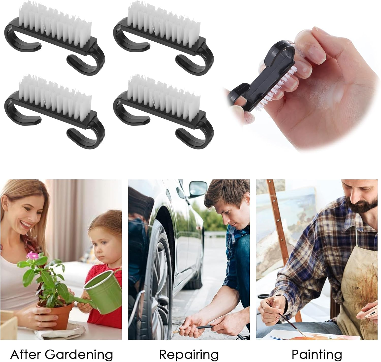 20 PCS Nail Brush for Cleaning Fingernails, Nylon Nail Cleaning Brush, Small Nail Scrubber Brush, Handle Grip Nail Brush Fingernail Brush Cleaner Tools for Toes and Nails, Black image number 1