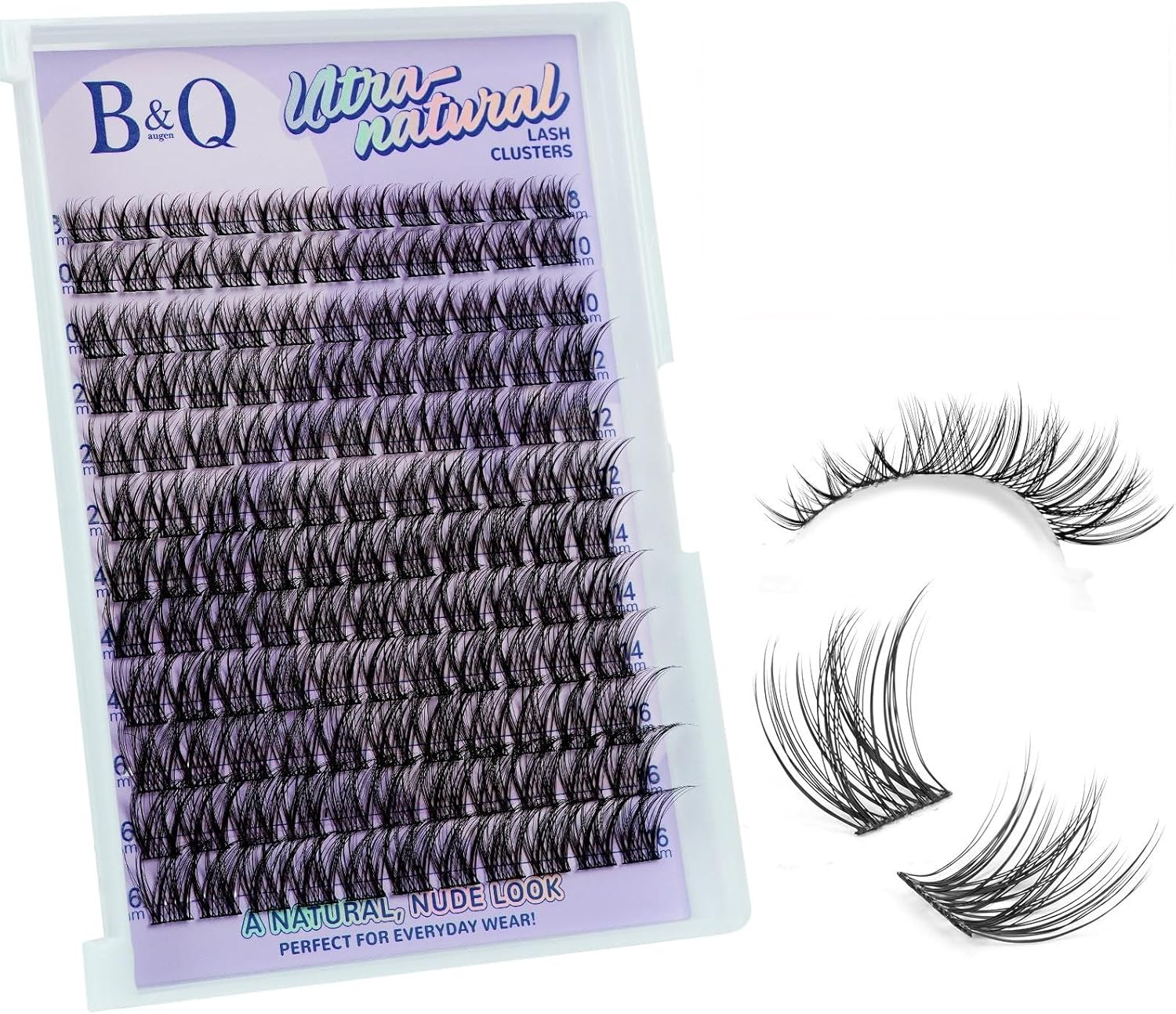 B&Q Natural Lash Clusters 144PCS DIY Cluster Lashes C Curl 8-16Mm 0.03Mm Thin Band Eyelash Clusters Cruelty Free & Easy Apply Wispy Lash Cluster Soft Lashes for Daily Look (Natural 02)