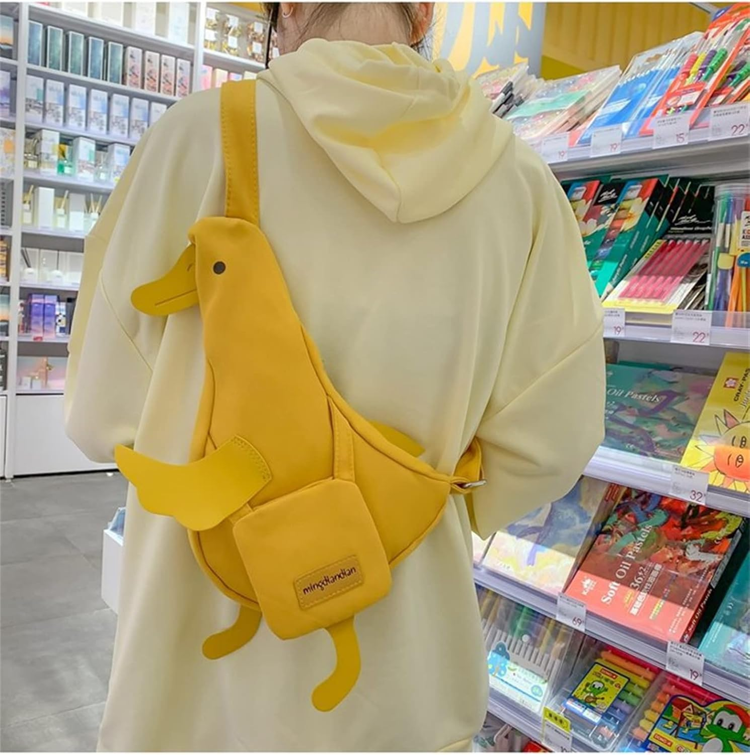 Kawaii Duck Purse Unisex Funny Animal Shoulder Bag Cute Cartoon Chest Wallet Novelty Bag Unique Canvas Messenger Bag - Yellow image number 4