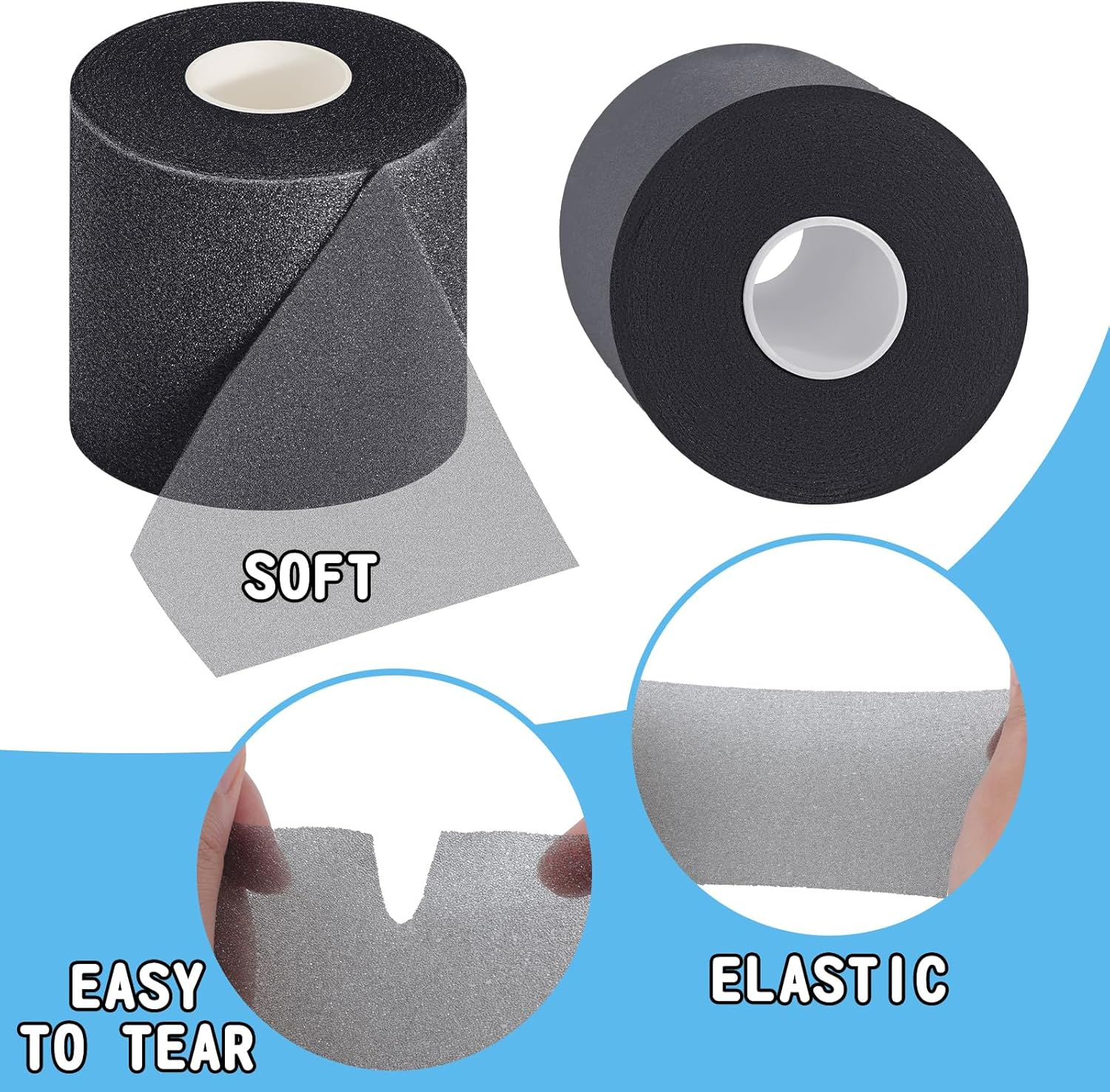 BBTO 3 Pieces Foam Underwrap Sports Pre-Wrap Athletic Tape, 2.75 Inch by 30 Yards (Black) - Black image number 5