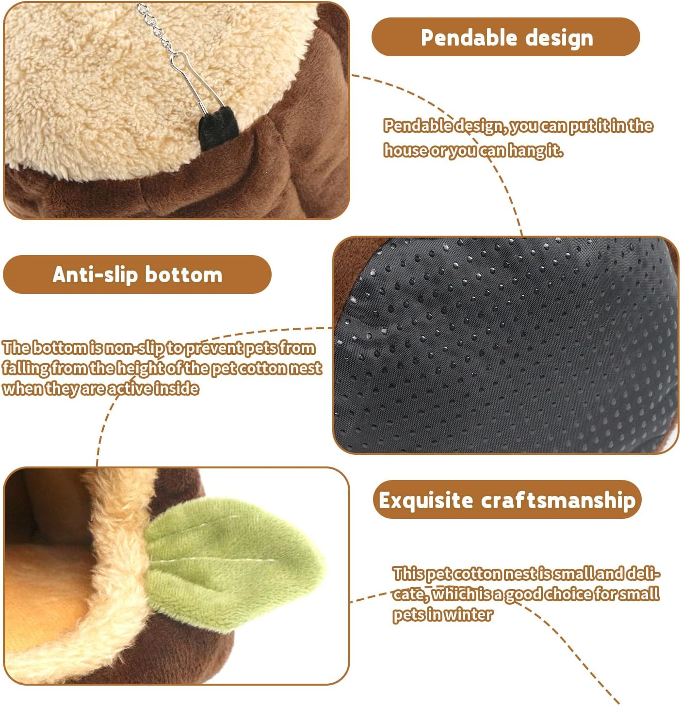 Guinea Pig Cave Hammock Small Animal Beds Hide Winter Warm Cuddly Bag Hamster Cave Beds, Pet Cage Bed Accessories for Rodents Dwarf Rabbits Ferrets Rats Hedgehog Chinchilla image number 6