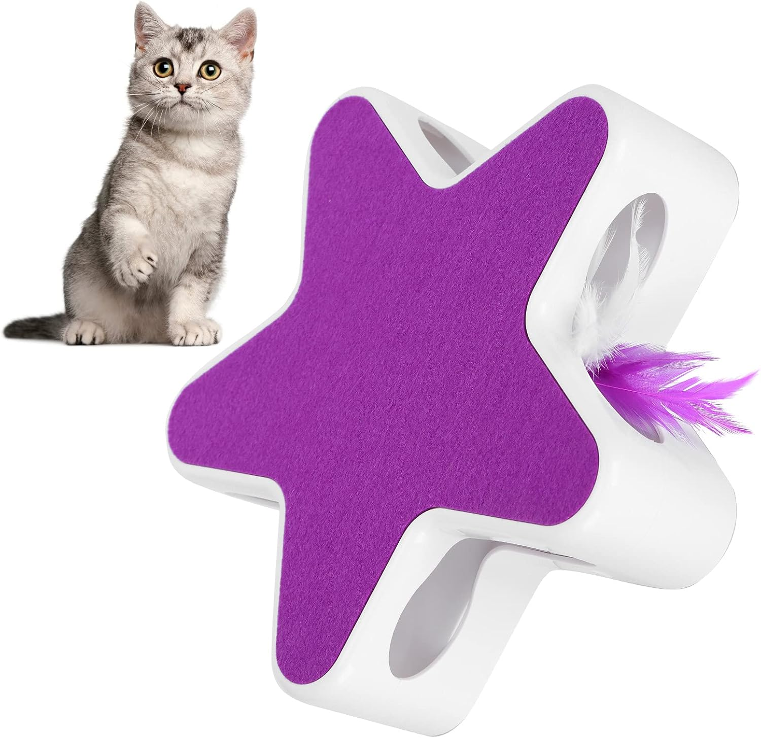 Cat Toys for Indoor Cats Interactive Cat Toy with Feathers,Five‑Pointed Star Funny Cat Box Feather 360 Degree Random Rotation Automatic Teaser Cat, Electronic Cat Toy, Cat Exercise Toy image number 6