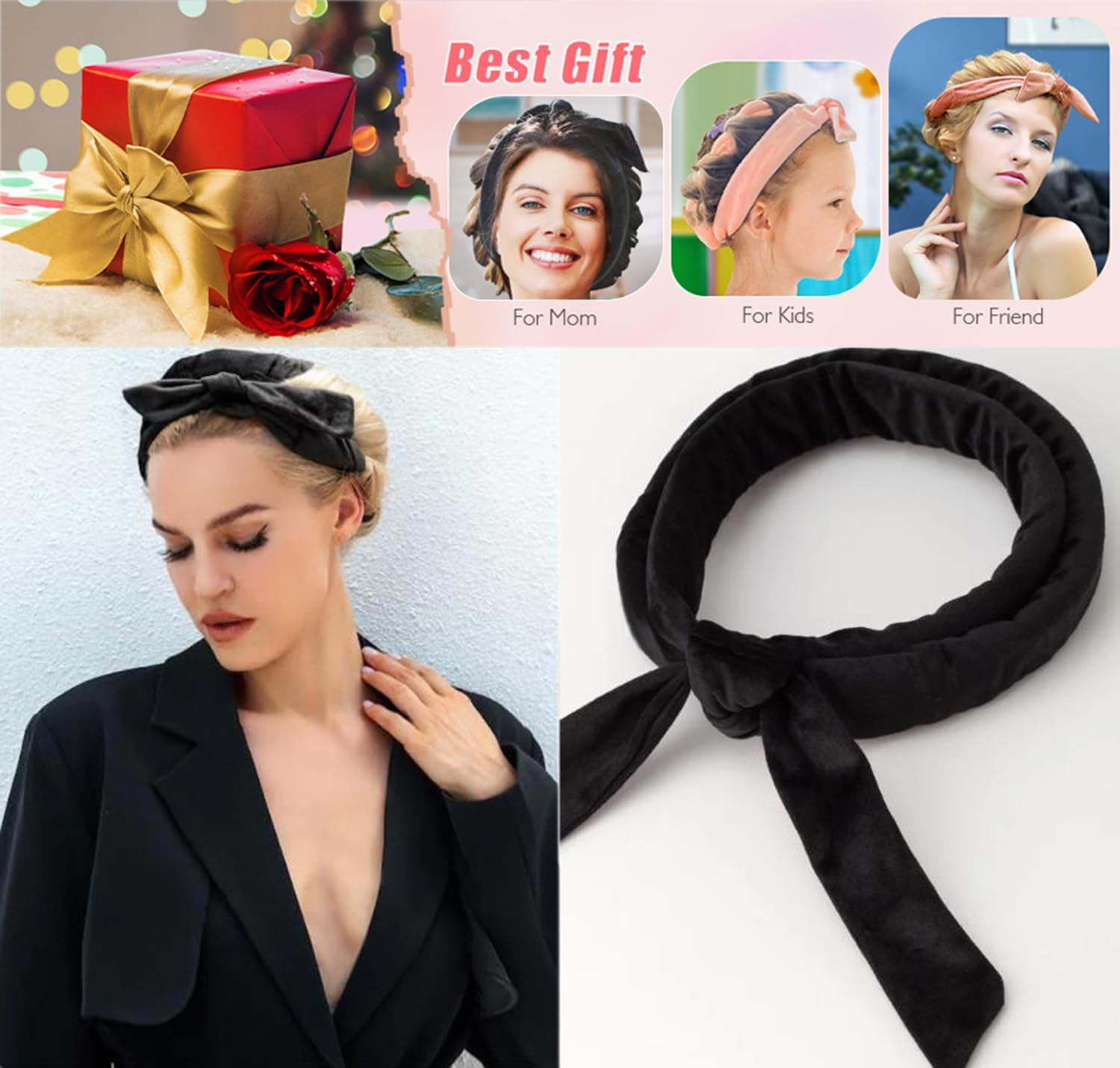 JIEYUCHU Curlers Curls without Heat, DIY Heatless Hair Curler Set, Manual Headband Curler, Hair Band, Wave Formers Overnight for Medium Long Hair (Black) image number 1