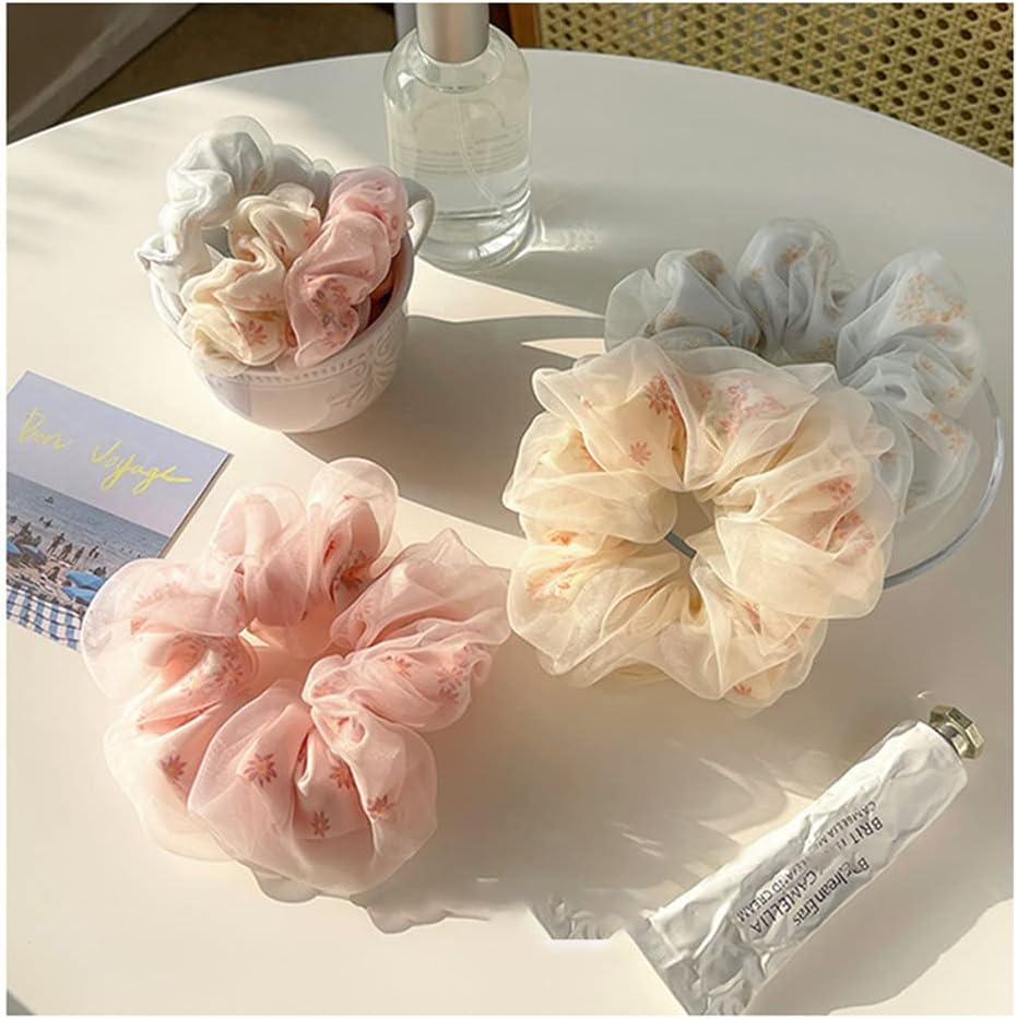 Daisy Scrunchies Hair Elastics for Women Girls Organza Hair Scrunchies with Daisy Flower Hair Rubber Bands for Thick Hair Styling Accessories 3 Pcs image number 1