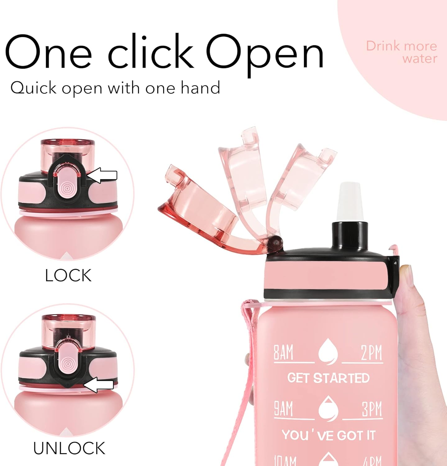 32 Oz Water Bottles with Straw & Strap, Motivational Water Bottles with Times to Drink, BPA Free Reusable Sports Water Bottle with Sleeve Carrier for Gym, Workout or Fitness (Pink Peach)