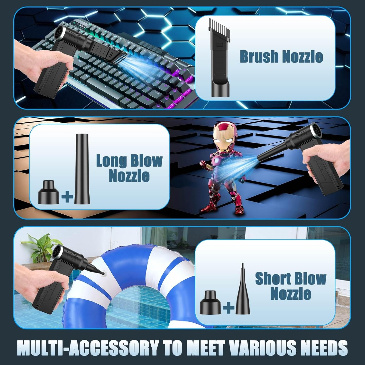 Meudeen Cordless Electric Air Duster: 120,000 RPM High-Speed 4-Speed Adjustable Blower, Rechargeable Battery-Powered Dust Cleaner for PC Keyboards, Electronics, Cars & Outdoor Use &ndash; Compact & Powerful