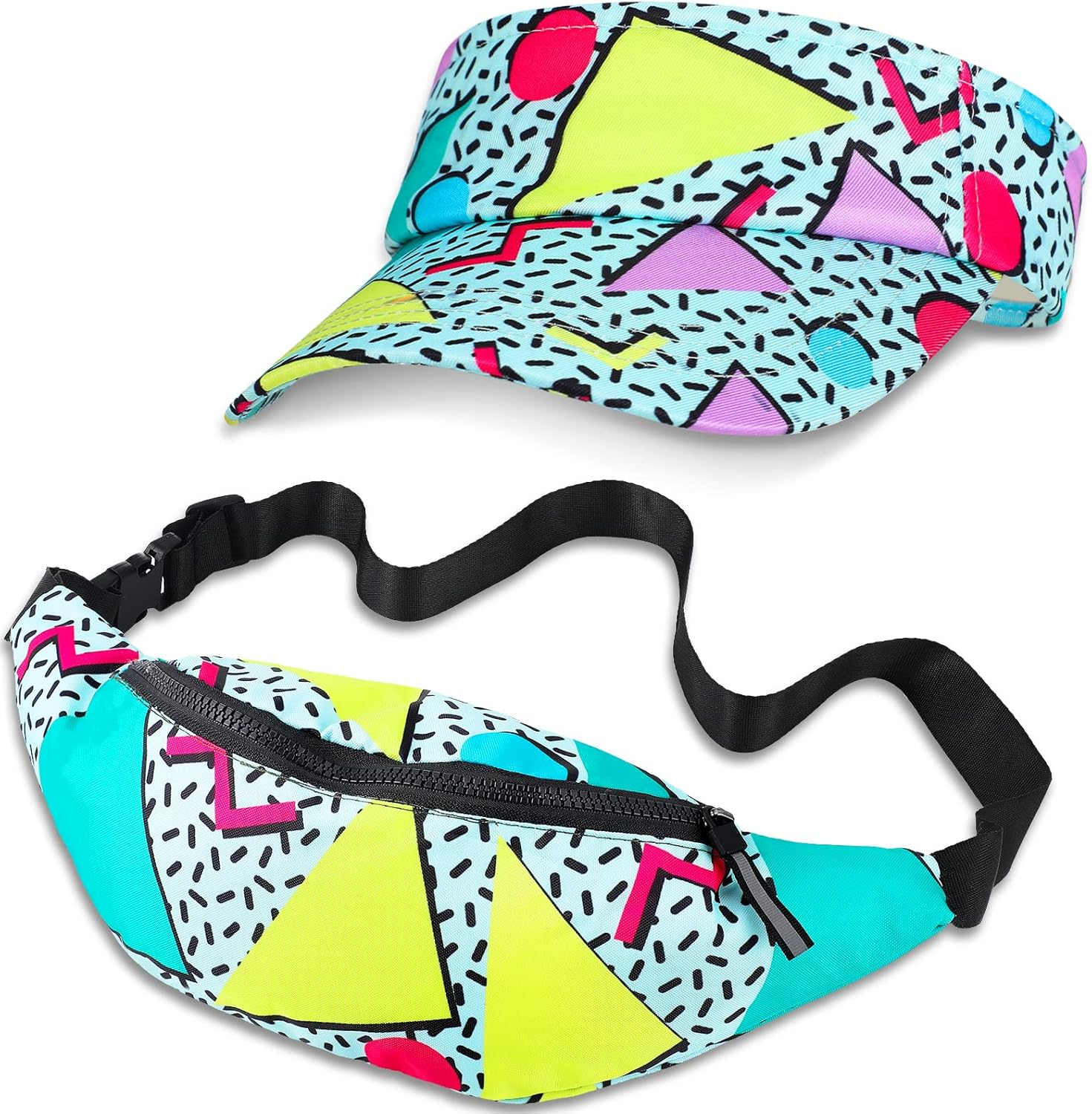 Mepase 2 Pcs 80S Outfit for Men Women 90S Fanny Pack Sun Visor Hat Waist Bag 90S Accessories for Men Women Summer Party, Multicoloured, One Size, Fresh image number 4