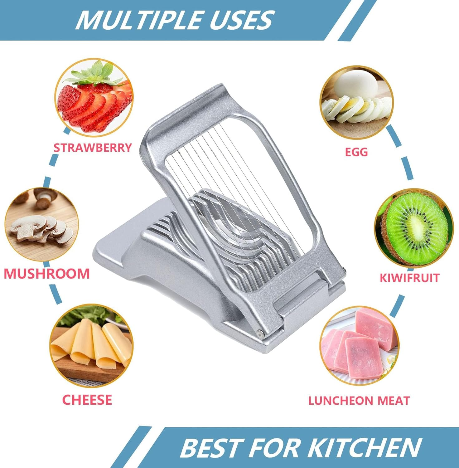 KAIAIWLUO Egg Slicer, Metal Egg Pieker, Egg Shaper for Boiled Eggs, Boiled Eggs, Cutting Kitchen Tool, Gadget, Stainless Steel Cutting Wire, Egg Divider for round and Oval Slices image number 1
