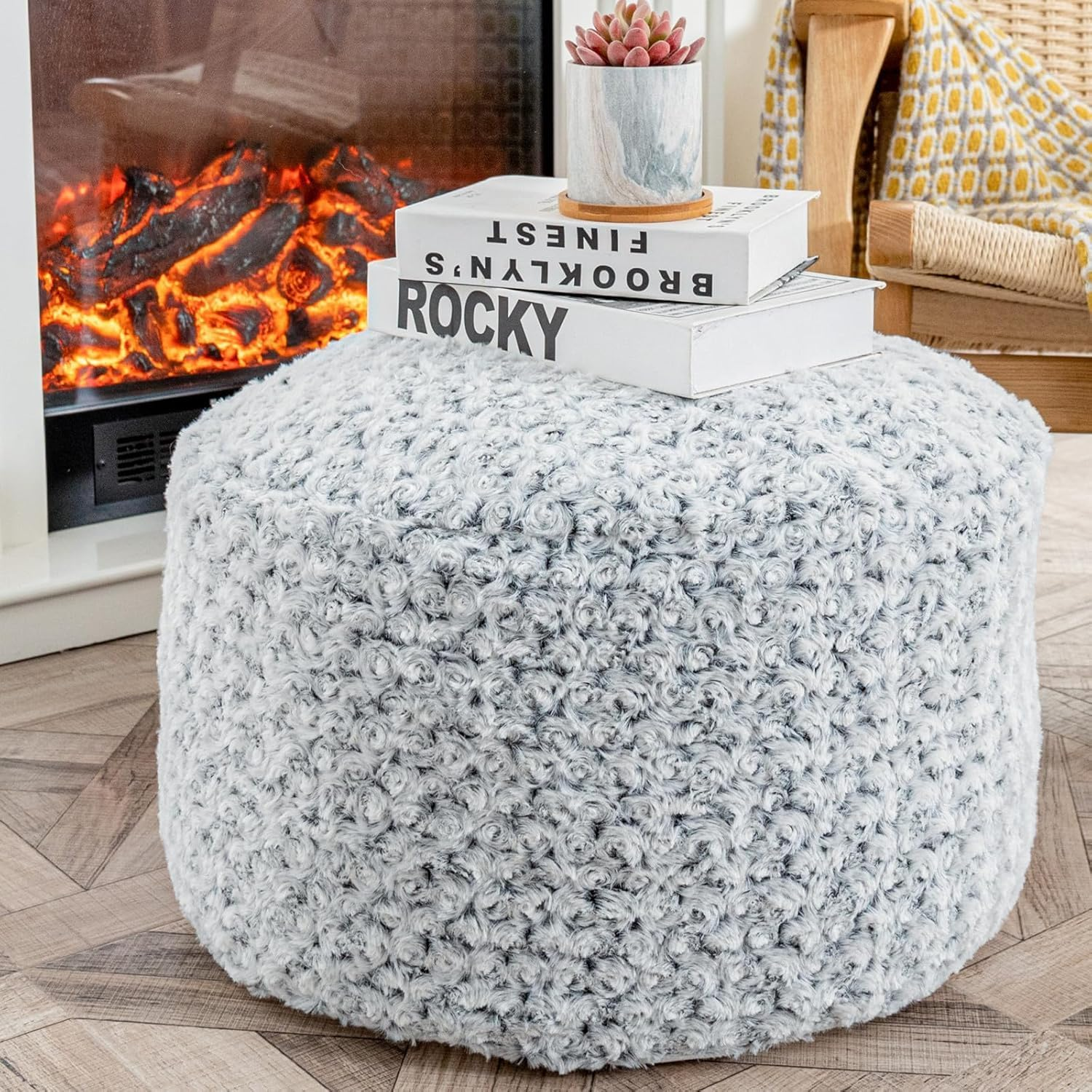 Unstuffed Ottoman Pouf Cover &ndash; 51X31Cm Footstool Slipcover, Storage Ottoman Foot Rest, Floor Pouf & Footrest Cushion Cover Only (Snow Gray) image number 3