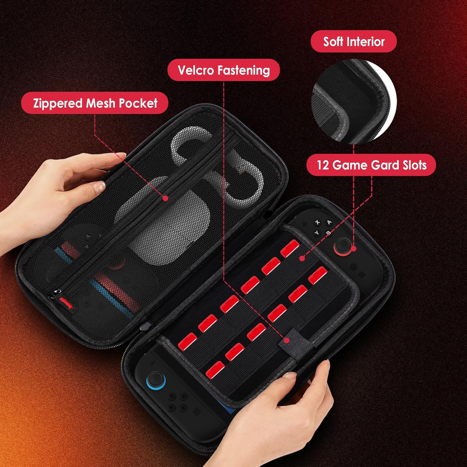 Simpeak 3 in 1 Accessories Travel Carrying Case Compatible with Switch 2 (2025), 1X Hard Shell Storage Bag with 2X Tempered Glass Screen Protector and 2 Pairs Thumb Grips Caps